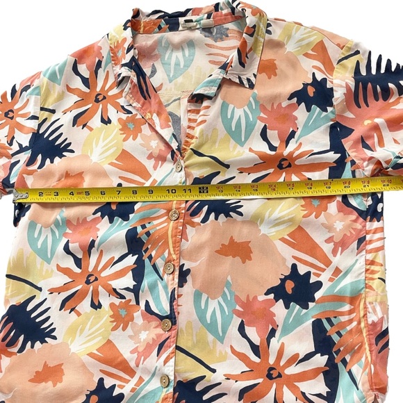 Roxy Women’s Hawaiian Shirt XL Tropical Floral Button Front Short Sleeve - Picture 9 of 11